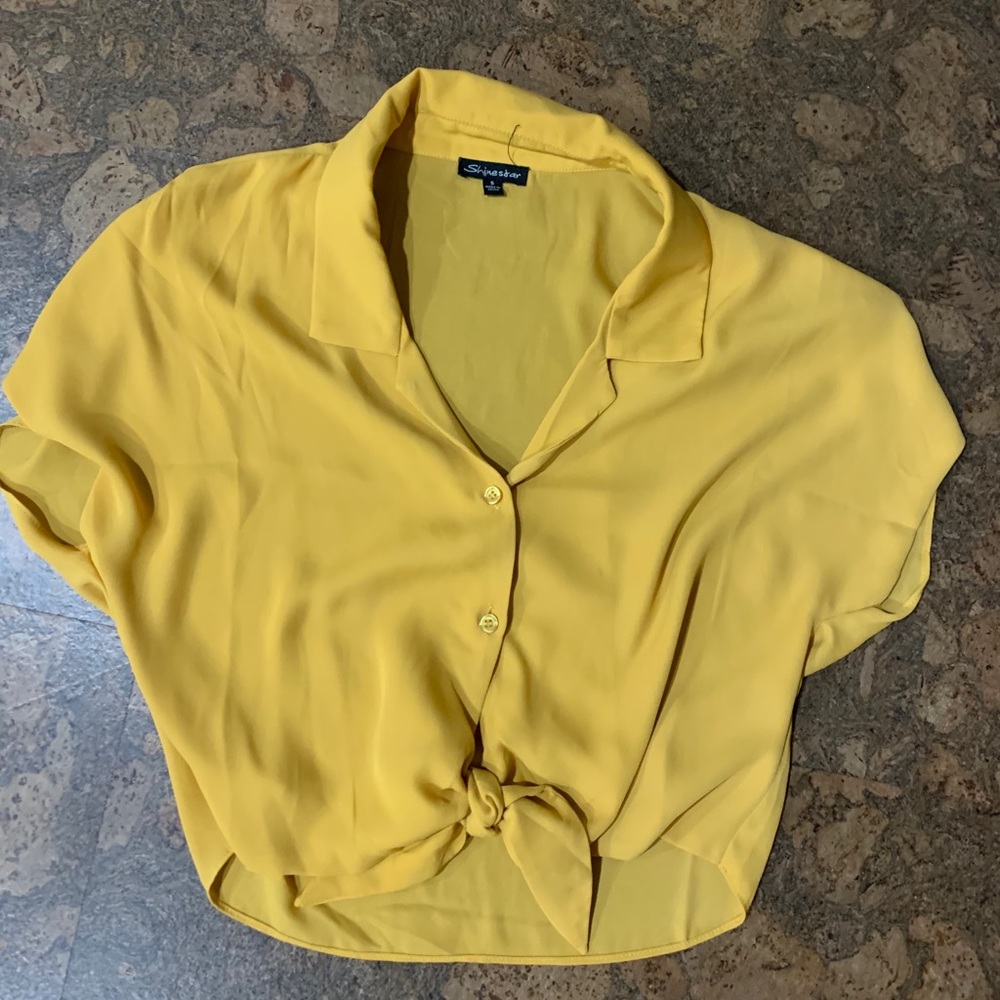 Yellow Cropped button up shirt